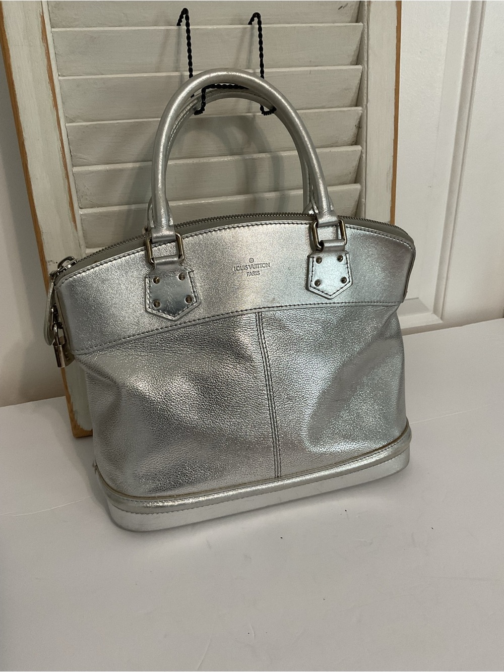 Louis Vuitton Alma Silver Metallic Leather Satchel
